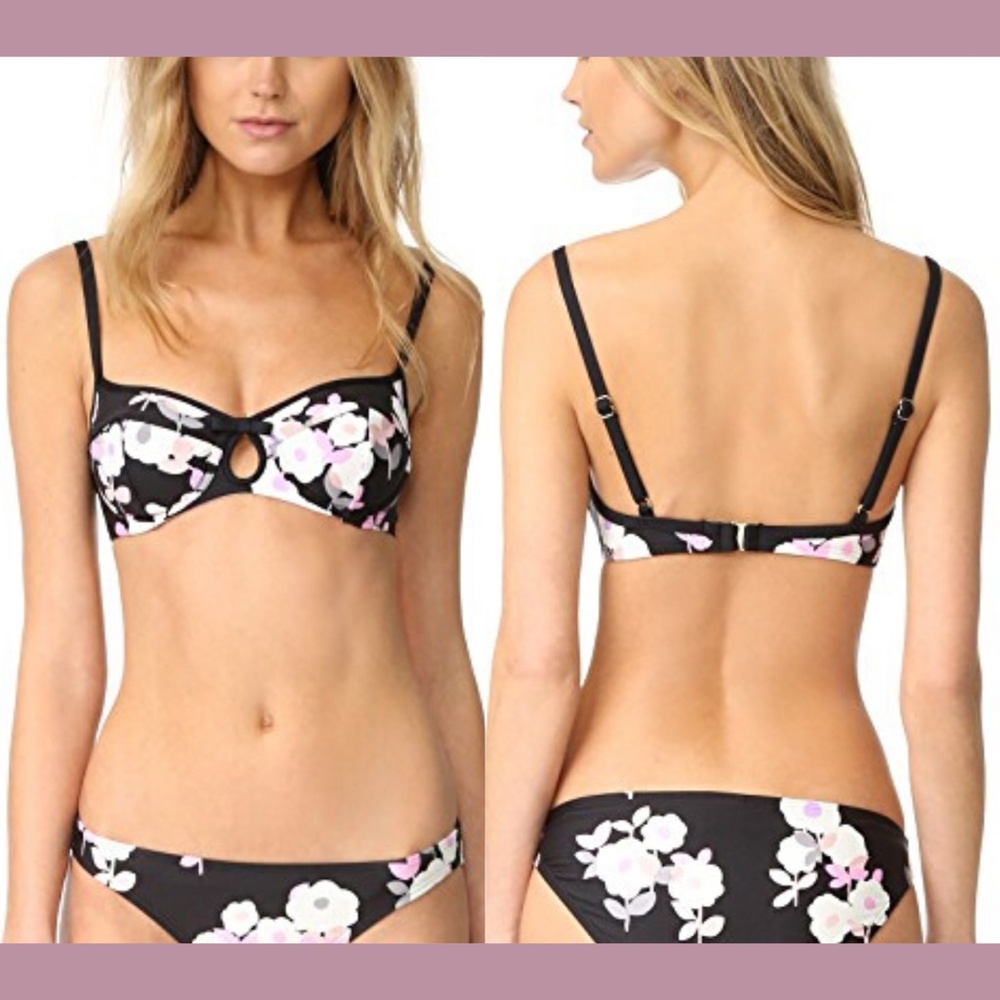 NWT $95 kate spade new york Cruise Underwire Floral Bikini Top [SZ Large ] Black
